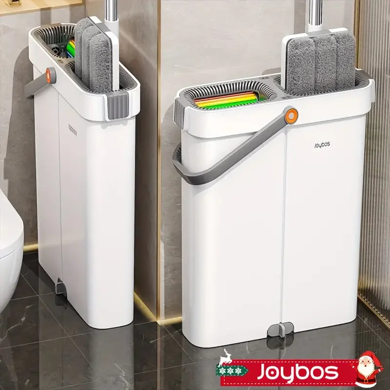 Ultra-Slim Flat Mop and Bucket System, Hands-Free Wash & Dry Floor Mop Set with 2 Microfiber Pads