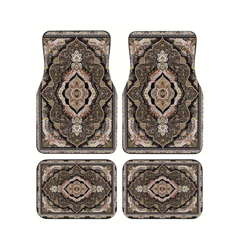 Red Bohemian Paisley Car Floor Mats, 4-Piece Universal Anti-Slip Auto Carpet Set
