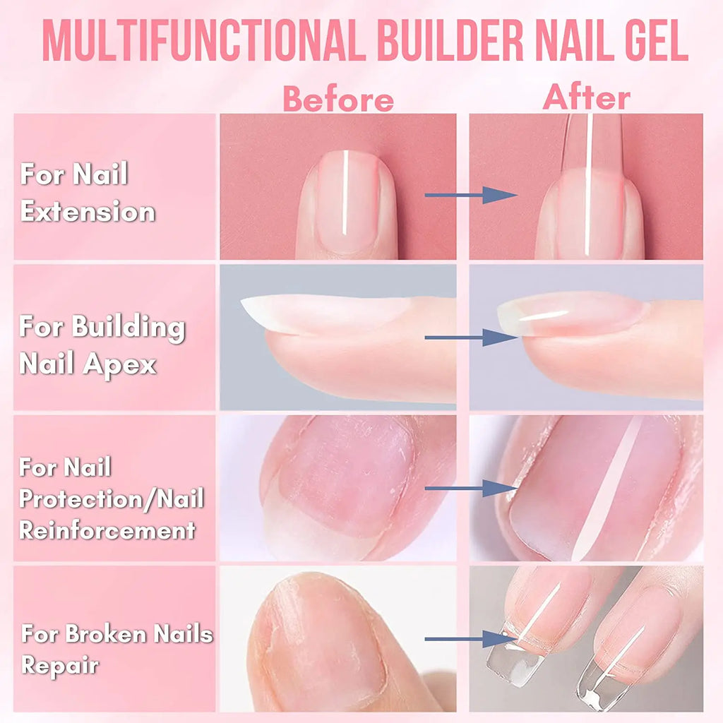 Makartt 5-in-1 Builder Gels Nail Gel Extension Nail Strengthen & Nail Repair Base Coat Nail Polish Soak Off UV/LED Lamp Needed