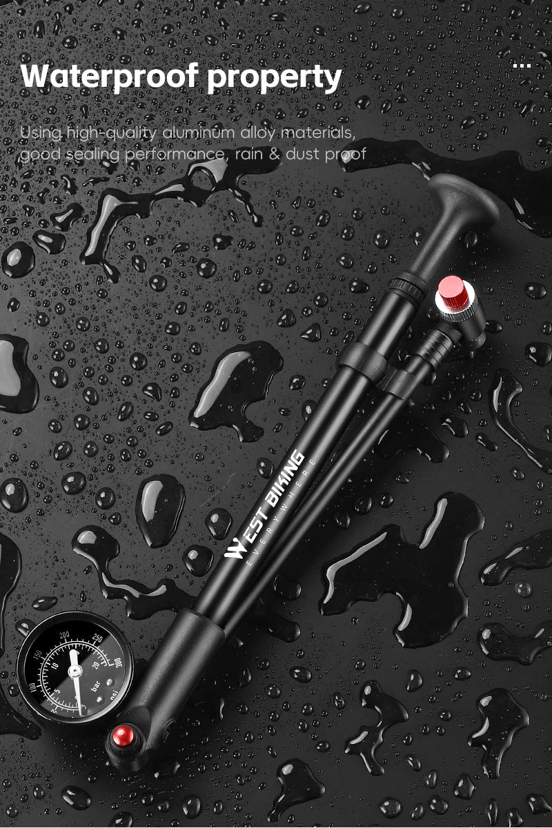 WEST BIKING 400PSI Bicycle Air Pump High Pressure MTB Bicycle Pump Front Fork Rear Suspension Pressure Gauge Schrader Valve