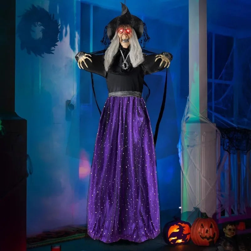 Halloween 47 in Animated Hanging Witch, Sound Activated with LED Lights