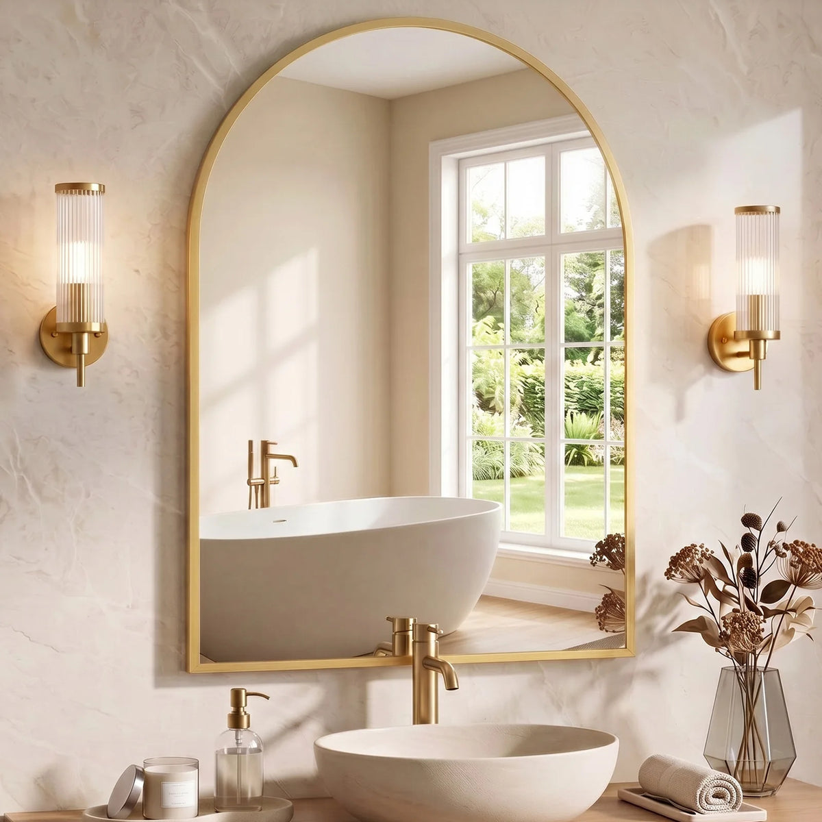 MCQ Arched Bathroom Mirror Over Sink Wall Mounted Aluminum Alloy Frame Horizontal Vertical Hanging Modern Vanity Mirror for Home