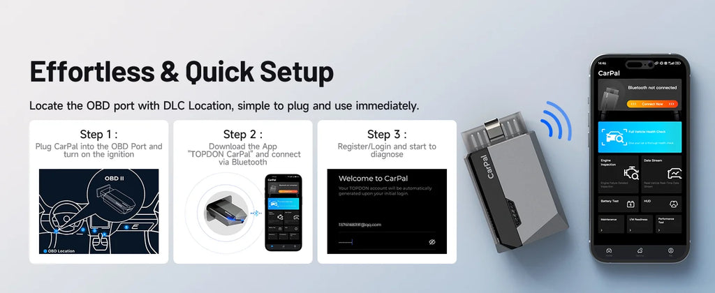 Carpal-1 OBD2 Scanner Bluetooth for Car All System Diagnostic Tool iOS Android Vehicle Health Check Smog Check Battery Test