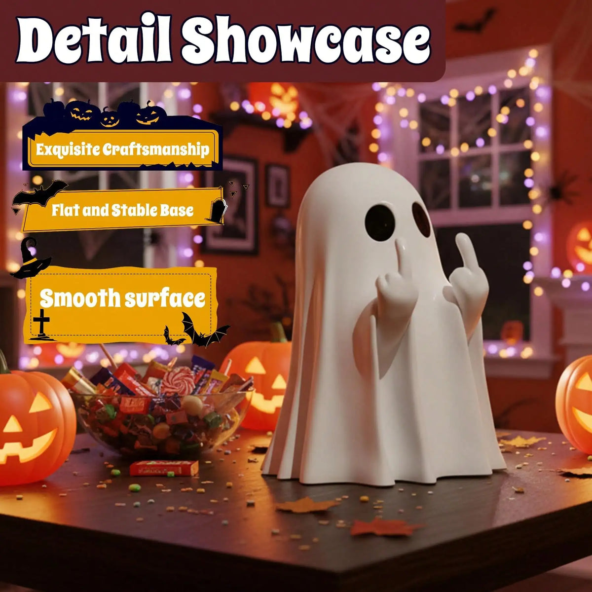 Halloween Ghost Finger Figurine, Spooky Resin Desk Decor