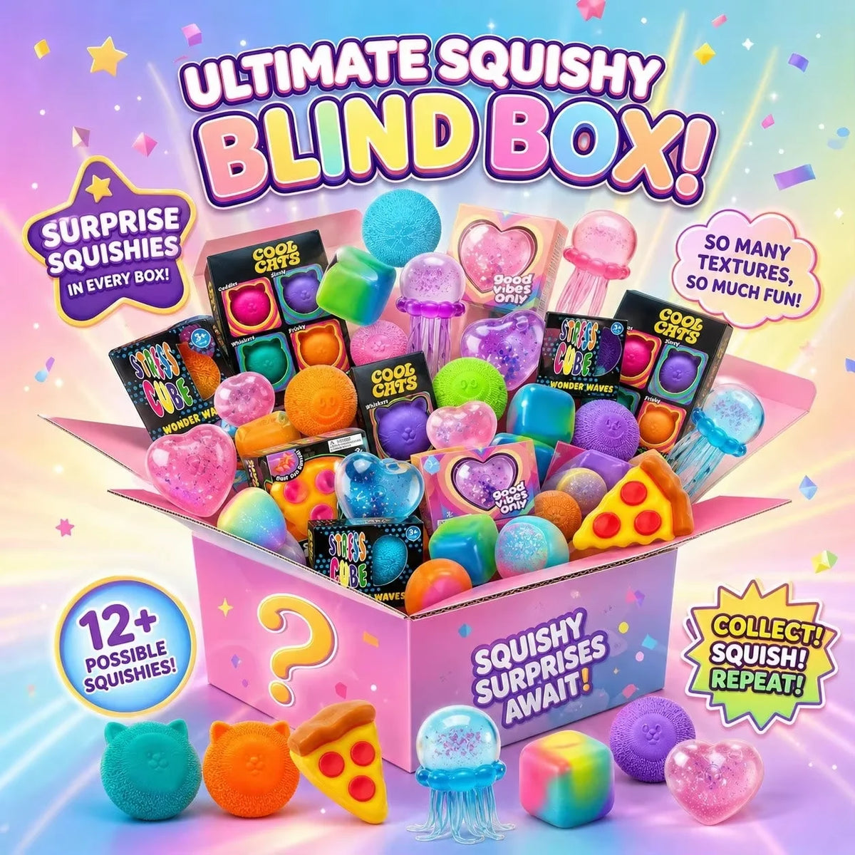 Random Cute Squishy Toy Party Favor, Soft Stress Relief Fidget Collectible