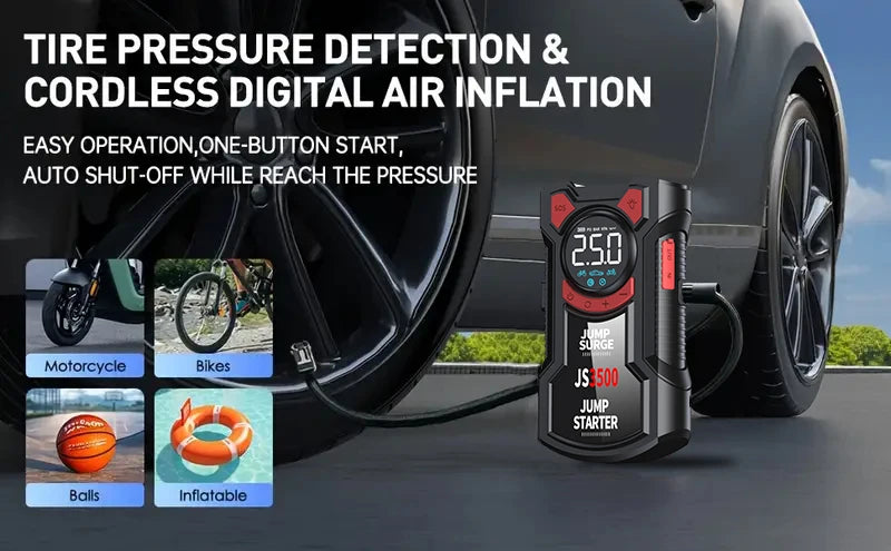 PAIVIROKU 5-in-1 Multifunctional Air Pump Jump Starter with Air Compressor 3000A Peak/150PSI Battery Jump Starter Digital Tire Inflator