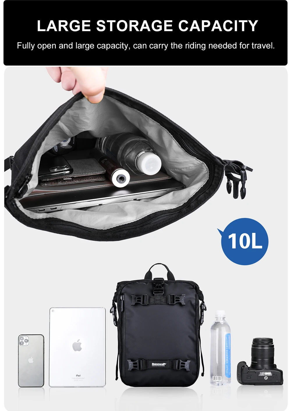 Rhinowalk Motorcycle Rear Seat Bag 10L 20L 30L Waterproof Luggage Pack Motocross Multi-Function Bumper Modification Bale