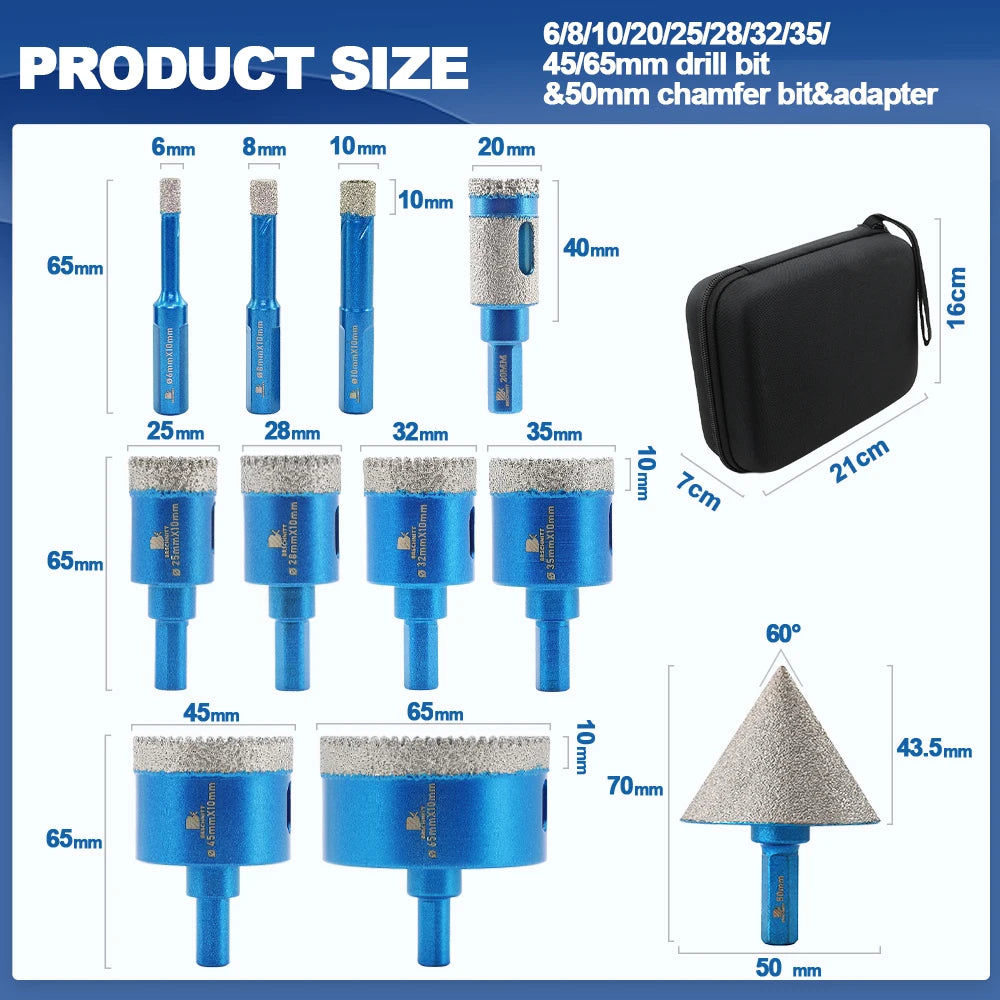 Diamond Drill Bits Set 11Pcs Ceramic Marble Granite Chamfer Drill Bit Milling Cutter
