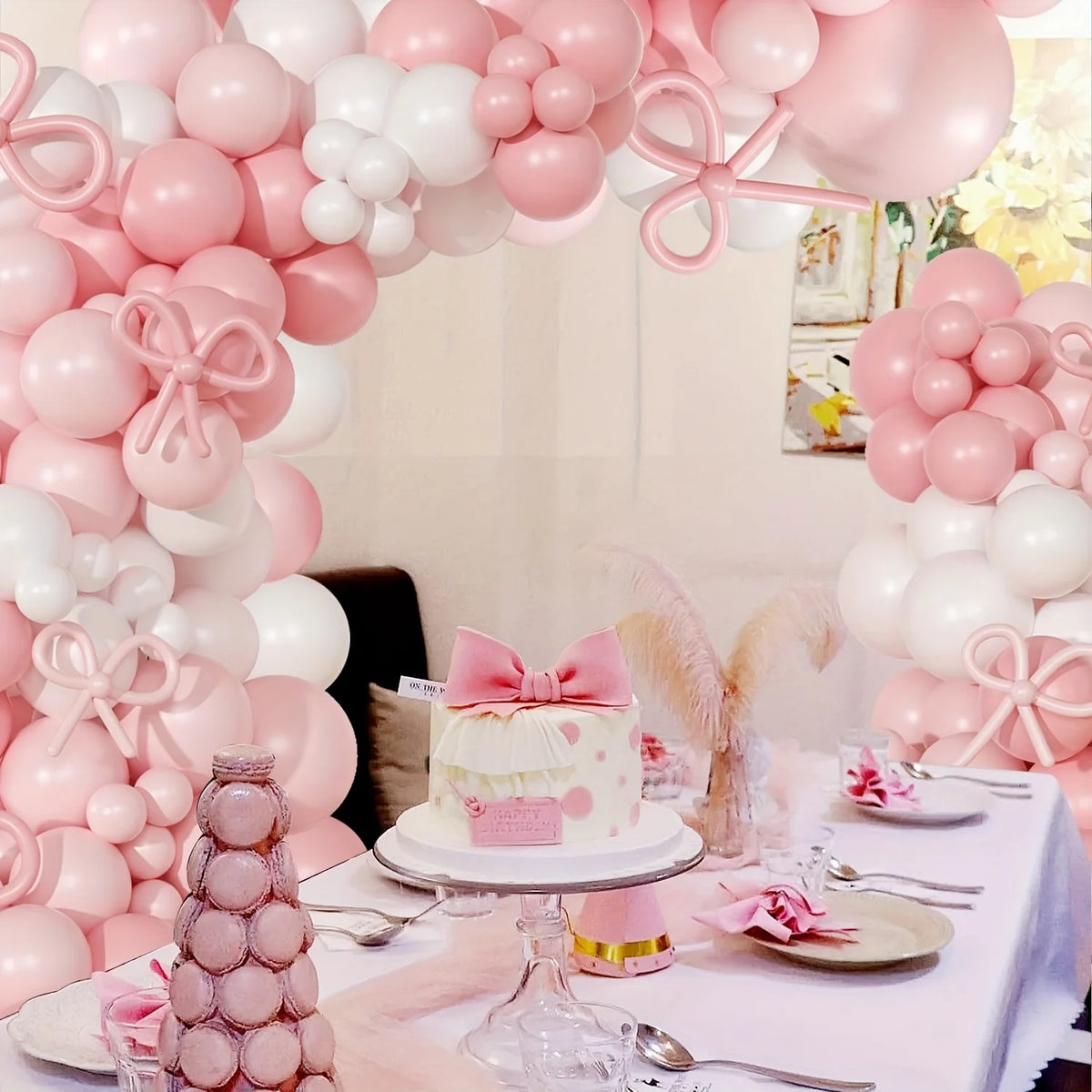 Coquette Birthday Decorations, 152pcs Pink And White Balloon Garland Arch Kit Include Light Pink White Bow Balloons Different Size for Bridal Shower