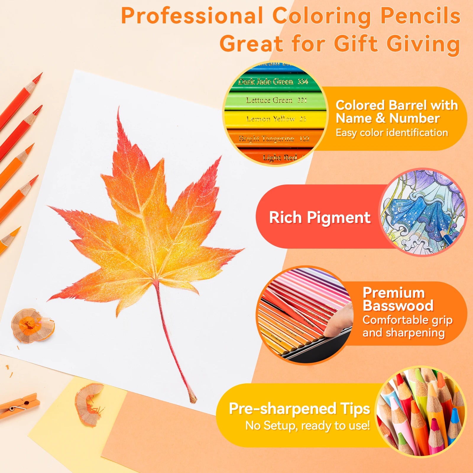 Ohuhu Colored Pencils 72 Oil-based Drawing Pencils for Coloring Portrait Sketching Landscape Durable Soft Core Halawa Series
