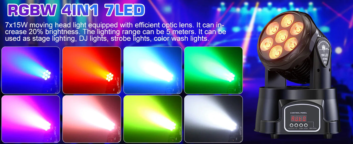 2Pcs/Set 105W Beam Moving Head Lights 7x15W RGBW LED Stage Lights DMX512 Spot Lights For DJ Disco KTV Wedding Party