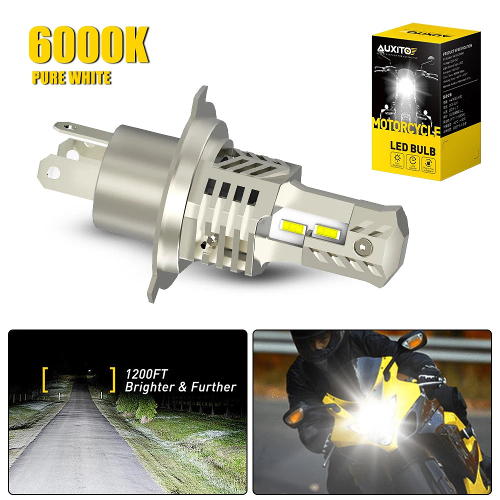 AUXITO 1Pcs H4 LED Headlight Bulb Canbus 9003 HB2 Motorbike High Low Beam 6000K White Car Lights for Car Motorcycle H4 12V