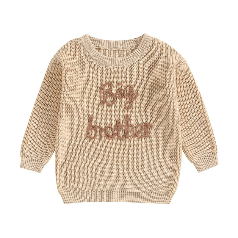 Toddler Boys Cotton Embroidered Letter Sweater, Long Sleeve Loose Pullover 12M-5Y