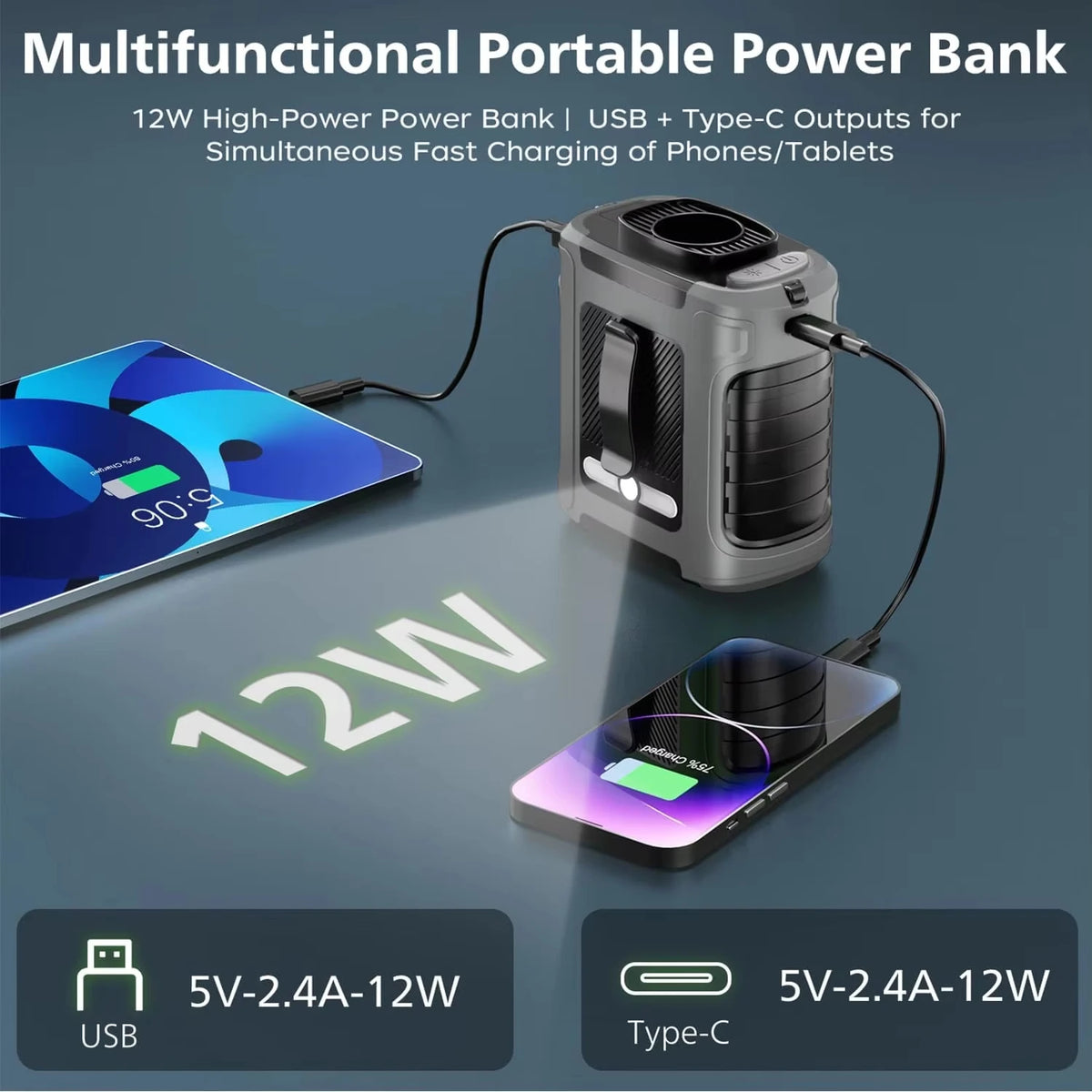 Portable Waist Fan with 8000mAh Rechargeable Battery LED Light Brushless Motor 5 Speed Levels Lasts 5-8 Hours for Outdoor Use