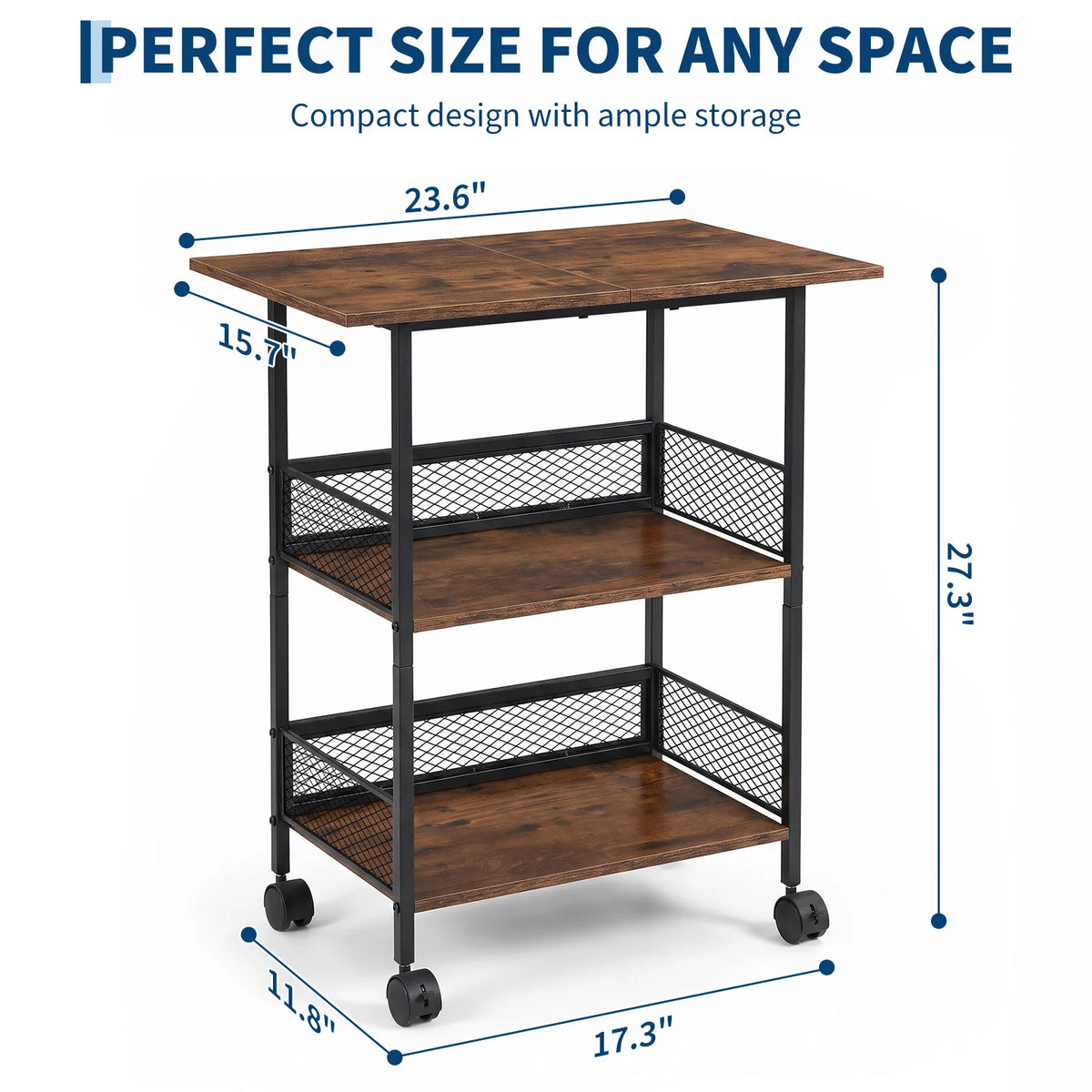3-Tier Printer Stand with Storage Shelves, Mobile Heavy Duty Rolling Rack on Wheels for Large Printers, Black Industrial MDF and Iron, Home Office
