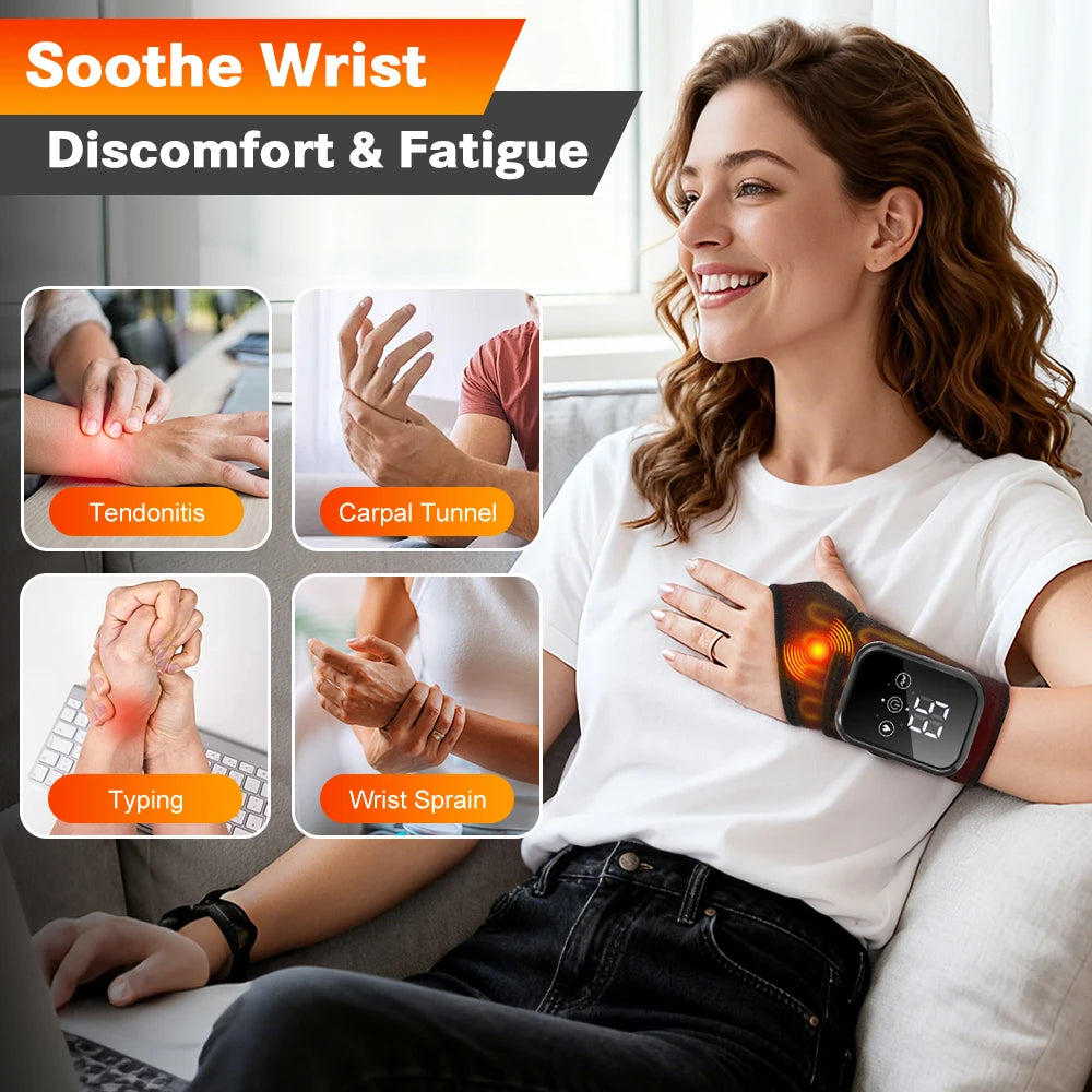 Cordless Heated Wrist Massage Wrap, Thermal Hand Warming Support Belt