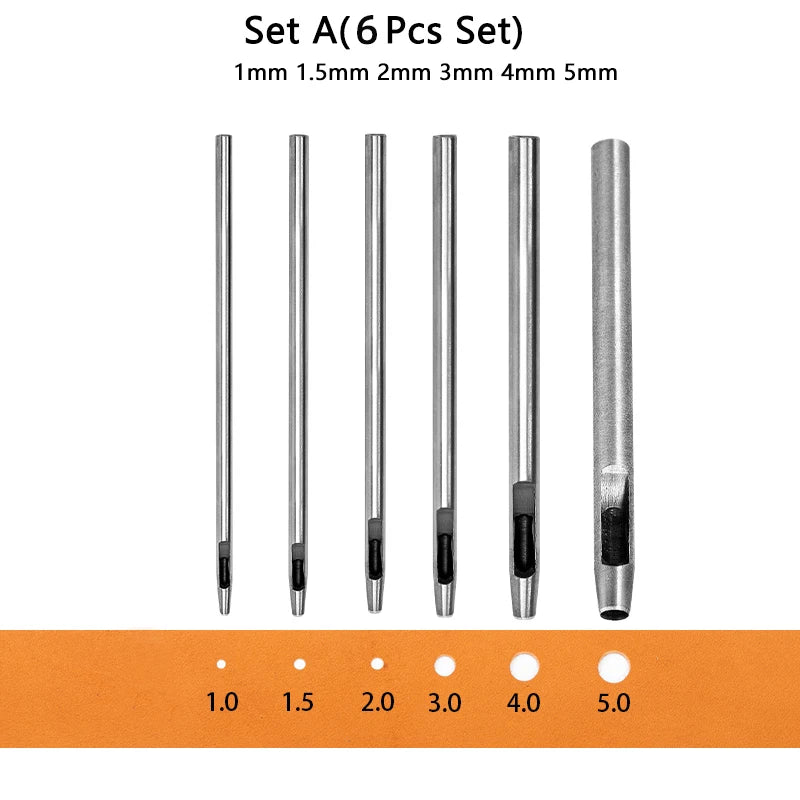 WUTA Basic Series 5-15 Pcs Leather Hollow Punch Set Round Hole Steel DIY Craft Working Tools for Watch Band,Fabric,Plastics,Gask