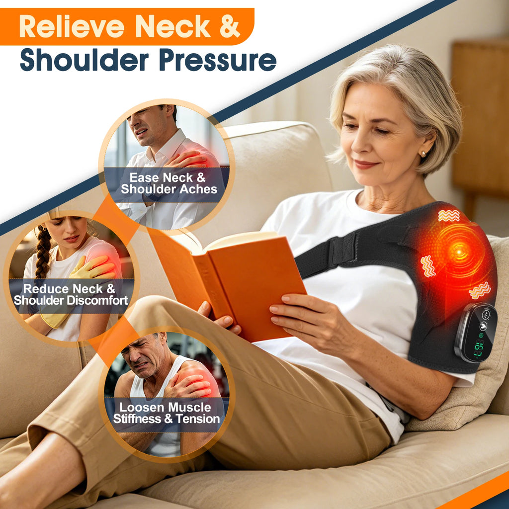 Electric Heated Shoulder and Neck Massage Wrap, Adjustable Hot Compress Back Support Shawl