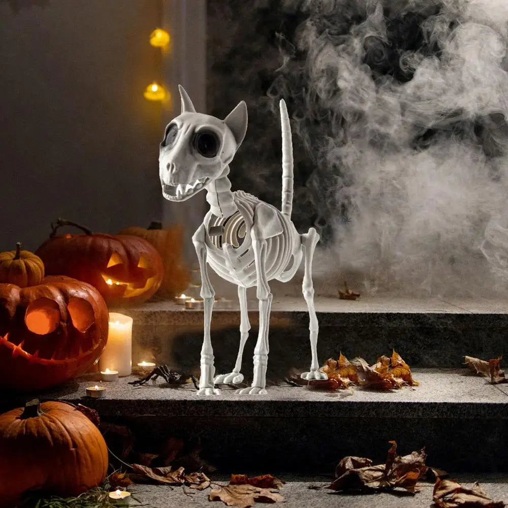 Halloween Skeleton Hound Statue, Spooky Animal Skeleton Decor