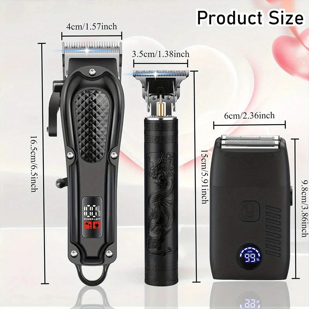 3-in-1 Cordless Hair Clipper & Trimmer Set with LED Display