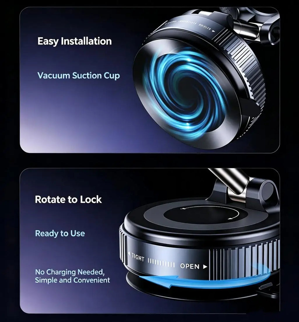 Magnetic Vacuum Suction Car Phone Holder, Foldable Dashboard and Mirror Mount