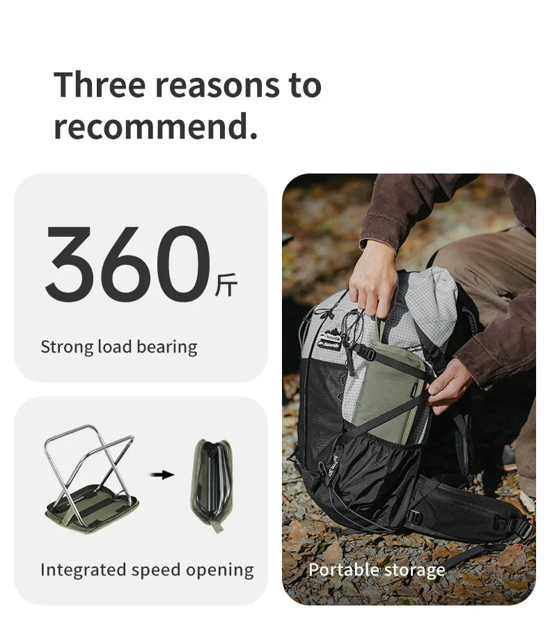 Naturehike Foldable Collapsible Backpack Portable Seat Stool Lightweight Mini Easy Carry Outdoor Travel Fishing Stool Picnic Stool