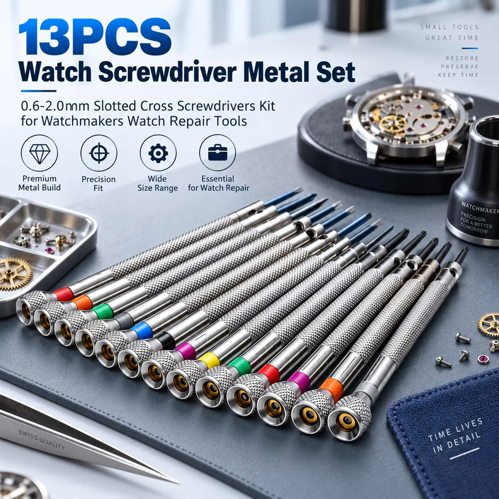 13PCS/Set 0.6-2.0mm Slotted Cross Screwdriver Set Professional Watchmakers Watch Repair Screwdrivers Tool Kit