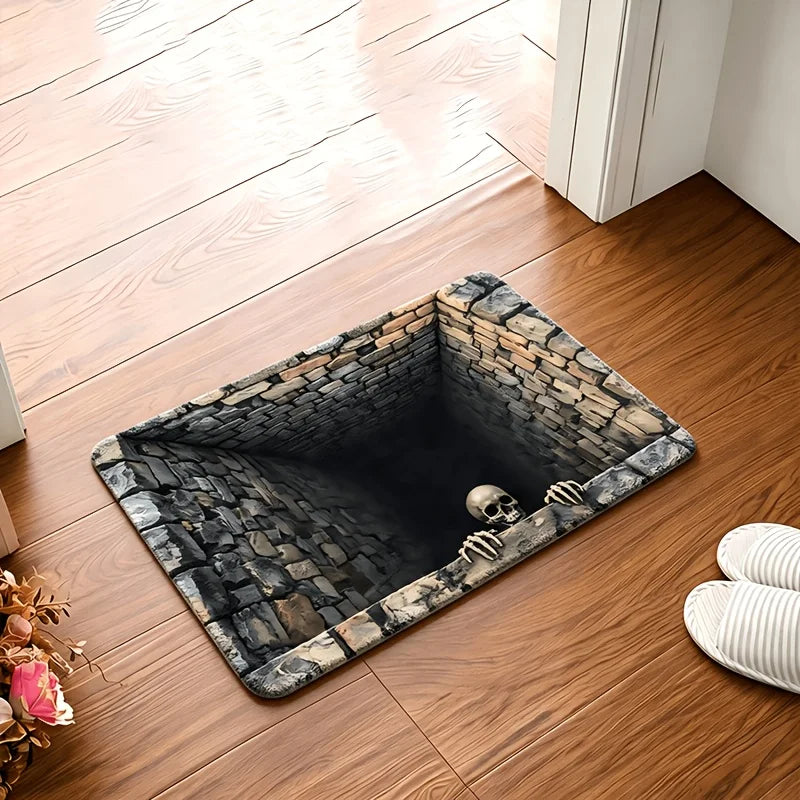 Halloween 3D Illusion Skeleton Pit Door Mat