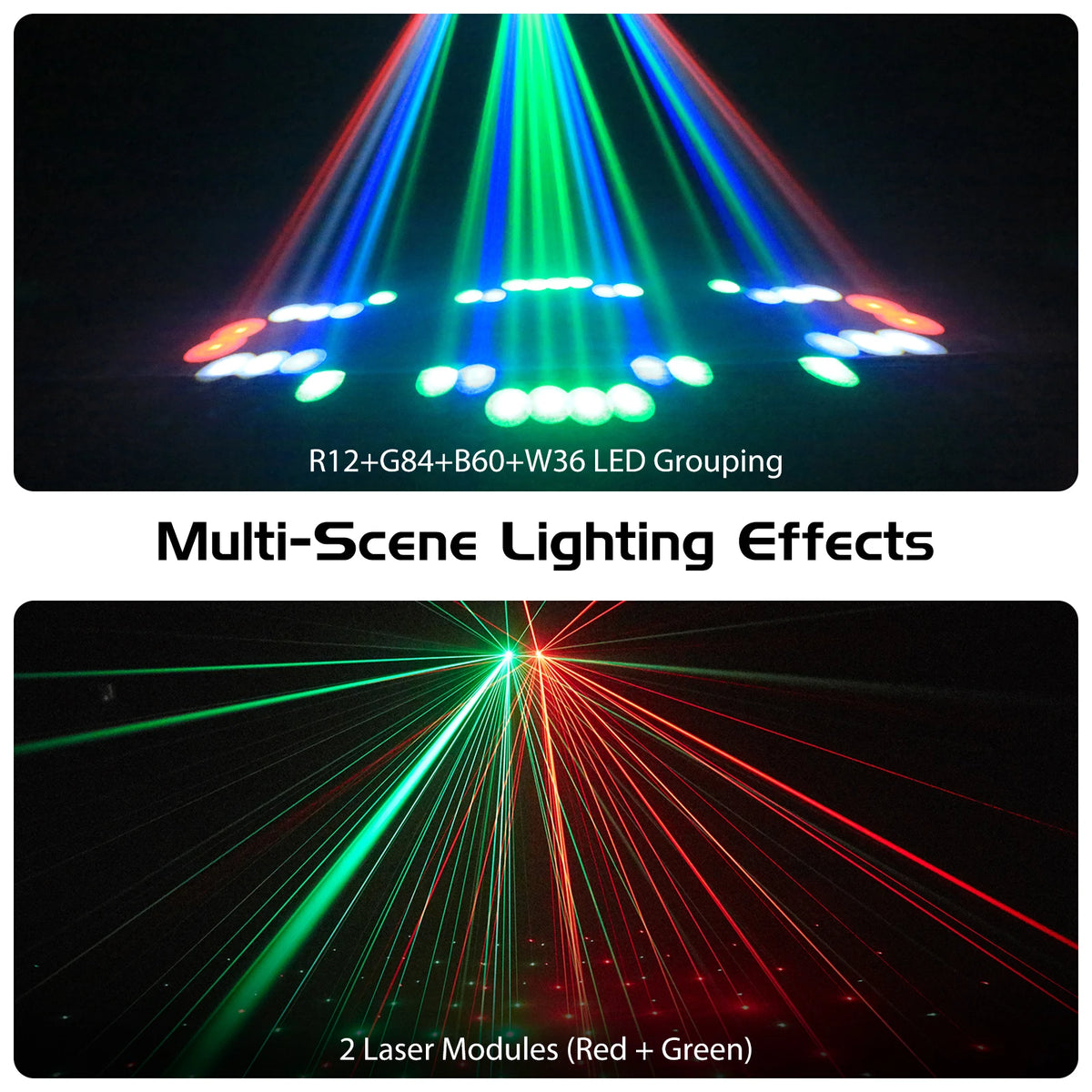 Fieryzeal 2PCS 30W RGBW 192LED Stage Light 3 Heads Airship Projector Lamp DMX512 Patterns Stage Effect Light for DJ Disco Party