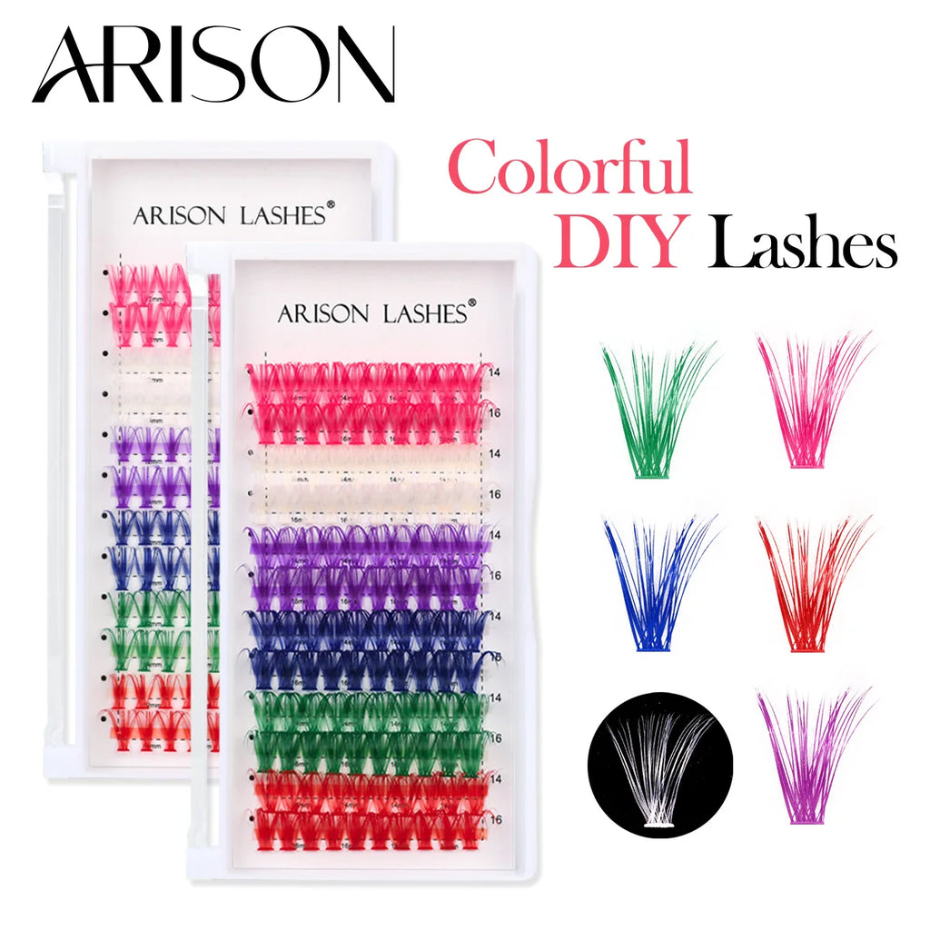 ARISON 12 Rows Mixed Colored Cluster Lashes 20D/40D Festival Halloween Party DIY Segmented Beam Individual Mink Eyelashes