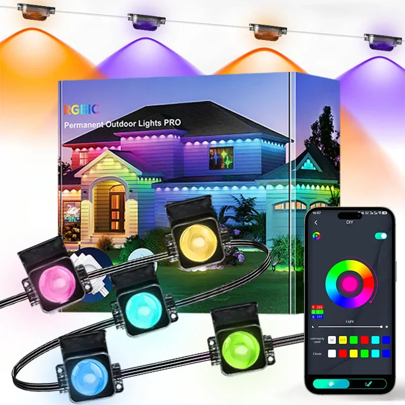 Permanent Outdoor Lights Smart Eave Lights DIY Color Changing Music Sync Dynamic Waterproof for Roof Party Garden Decor