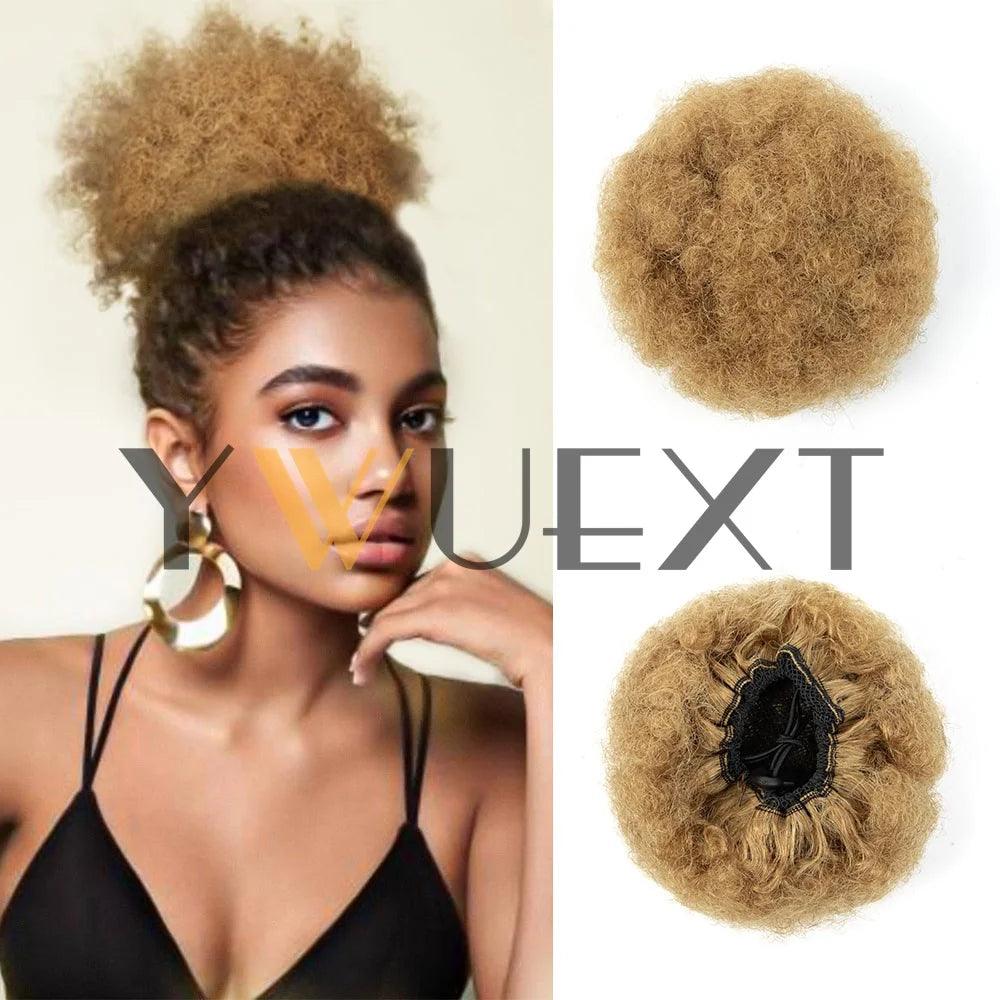 Kinky Curly Afro Puff Drawstring Ponytail, Human Hair