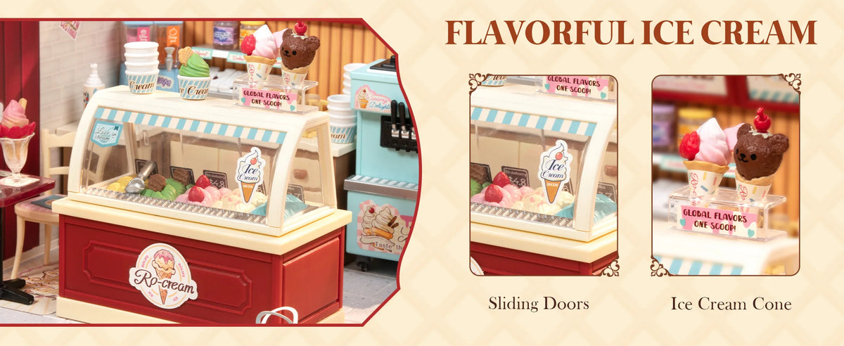 Rolife DIY Miniature House Kit Flavorful Ice Cream Super Creator Dollhouse 3D Puzzle Model Building Kit with LED for Desk Decor