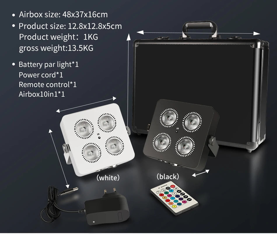 RGBWA UV 6in1 LED Battery Powered Wash Par Light 4x18W Supports DMX ControlMini Battery Operated Party & Wedding Light