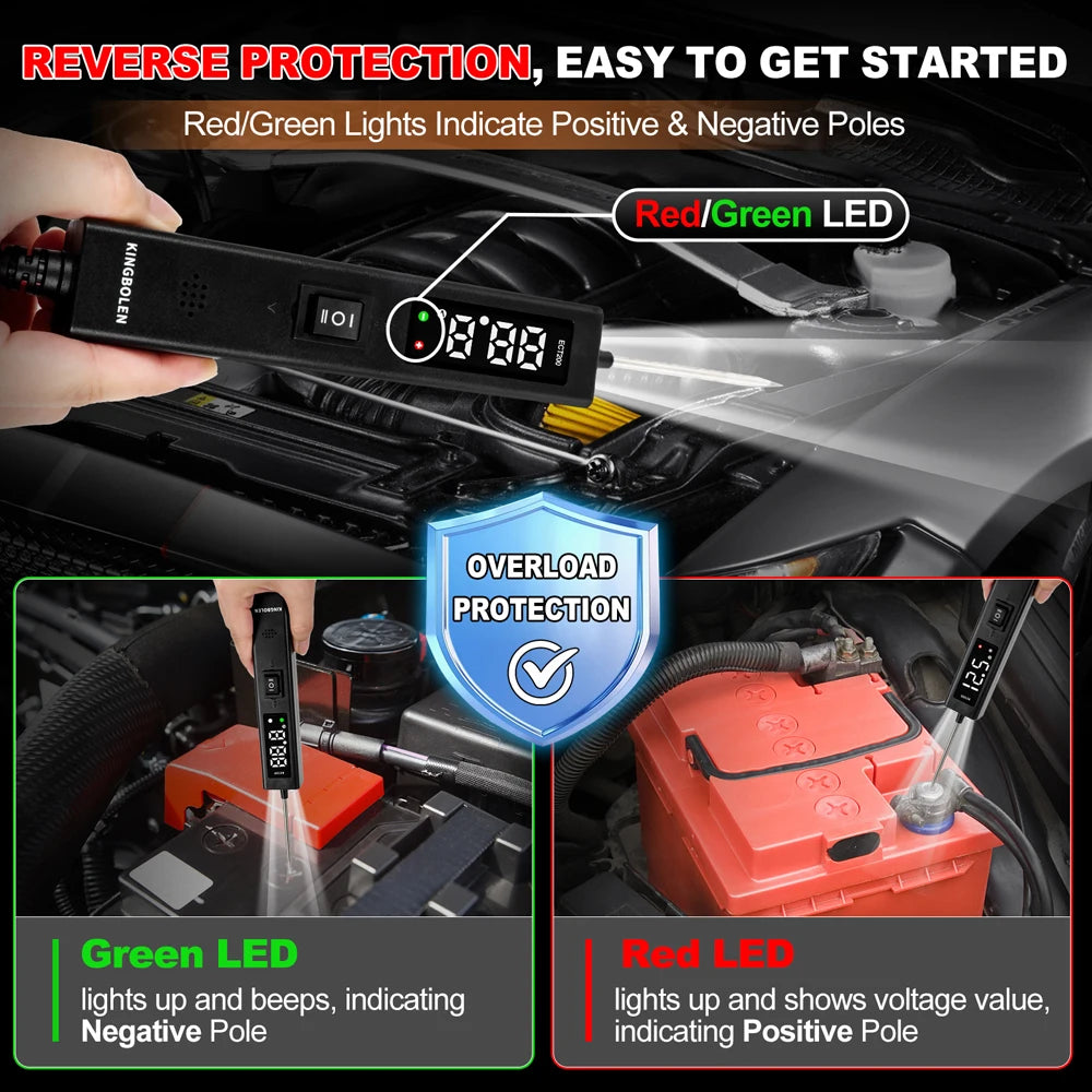 2026 KINGBOLEN ECT200 Automotive Electrical Circuit Tester, 12V 24V Car VoltageTest Power Probe Tester with 16.5FT Cable