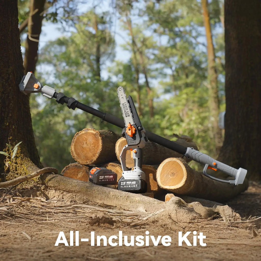 8" Extendable Pruning Saw Garden Tree Pruner Chainsaw Adjustable 15Ft 180° Rotatable Pole Saw With 2 4000mAh Batteries