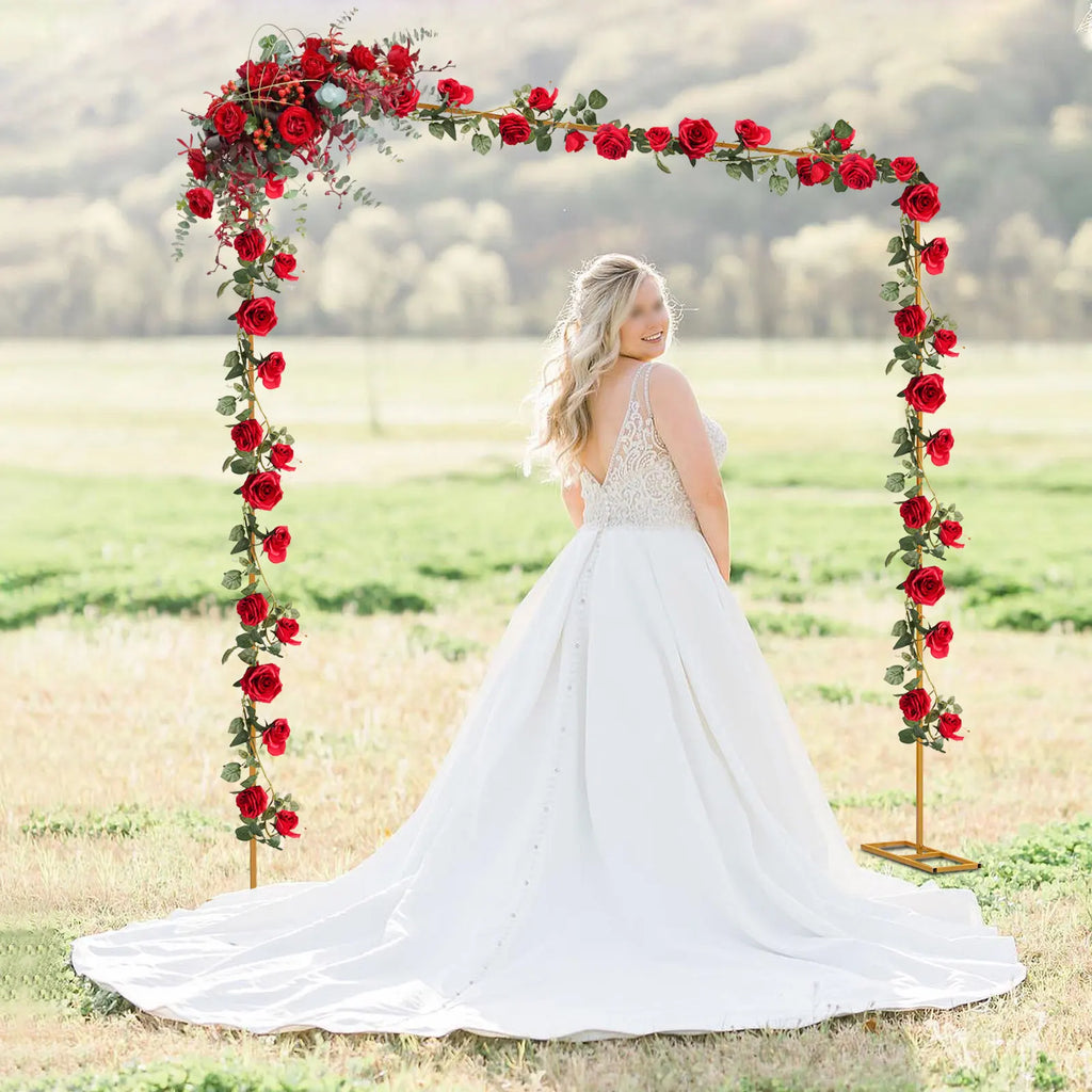 3m Adjustable Gold Square Wedding Arch Stand with Base, Heavy Duty Metal Backdrop Frame for Ceremony Party Decoration