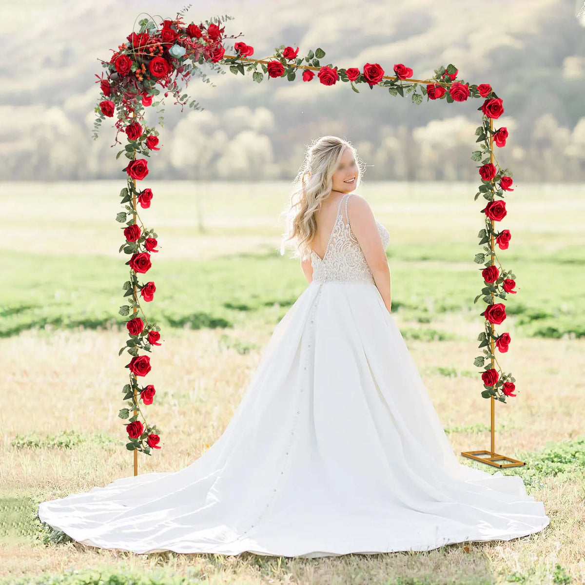 3m Adjustable Gold Square Wedding Arch Stand with Base, Heavy Duty Metal Backdrop Frame for Ceremony Party Decoration