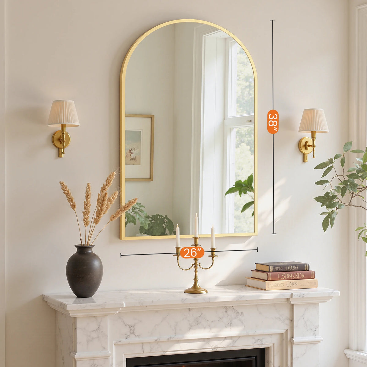 MCQ Arched Bathroom Mirror Over Sink Wall Mounted Aluminum Alloy Frame Horizontal Vertical Hanging Modern Vanity Mirror for Home