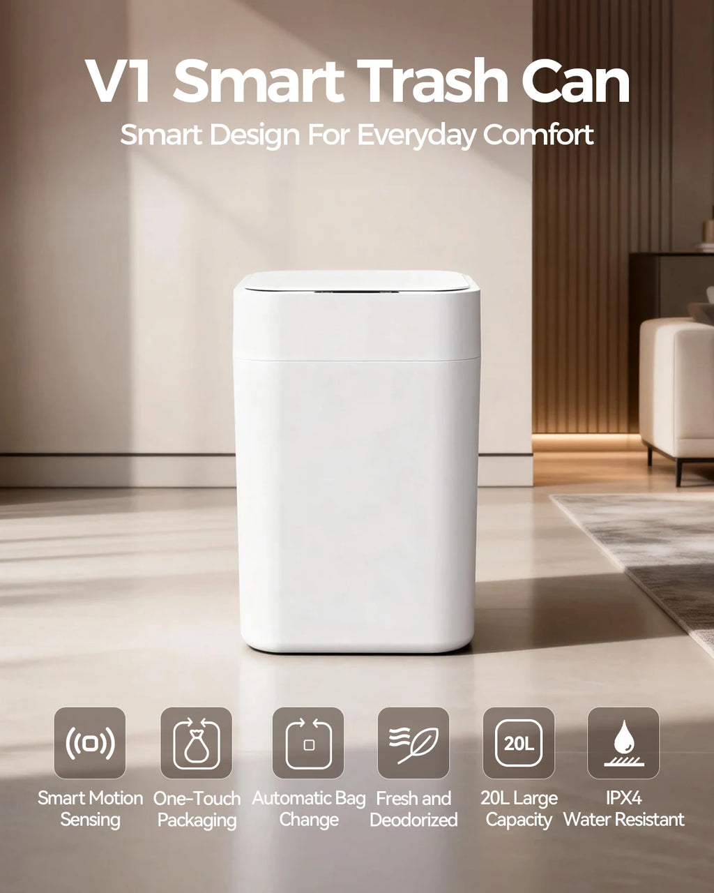 20L/30L Automatic Self Changing Trash Can Self Sealing Self Bagging Motion Sensor Touchless Smart Garbage Can with Lid for Kitchen Bathroom Bedroom