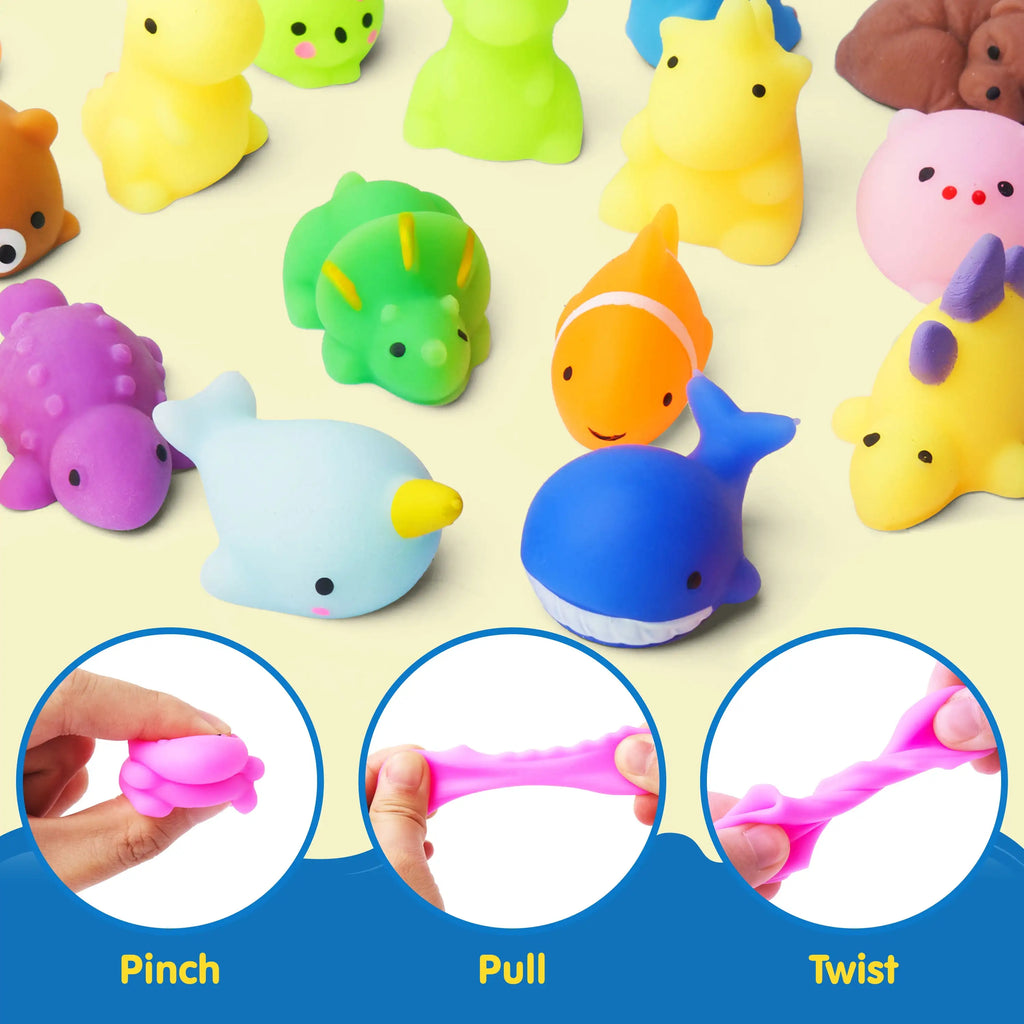 100 Pcs Mini Animals & Fruit Mochi Squishies for Kids Party Favor Toys Stress Relief Novelty Fidget Toys Birthday Gifts