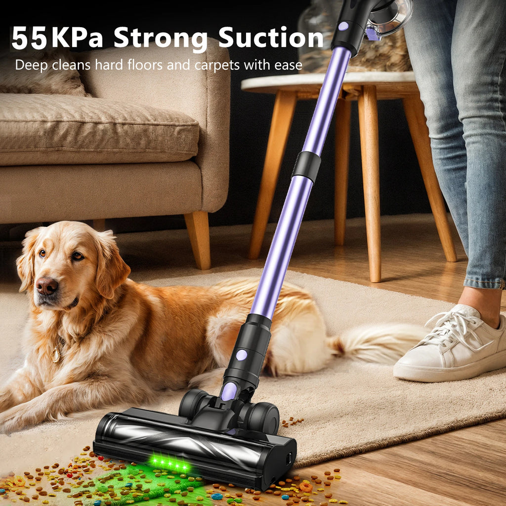 500W/55KPA Self-Standing Cordless Vacuum Cleaner,60 Mins Handheld Vacuum Cleaners,Smart LED Screen Vacuum for Rug/Fur