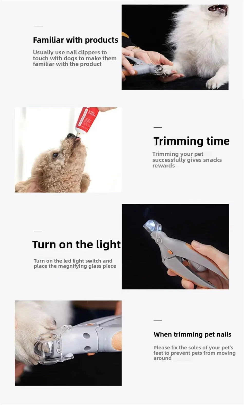 LED Pet Nail Clipper with 5X Magnifying Lens, Dog Cat Nail Trimming Scissors, Safe Claw Grooming Tool for Pets