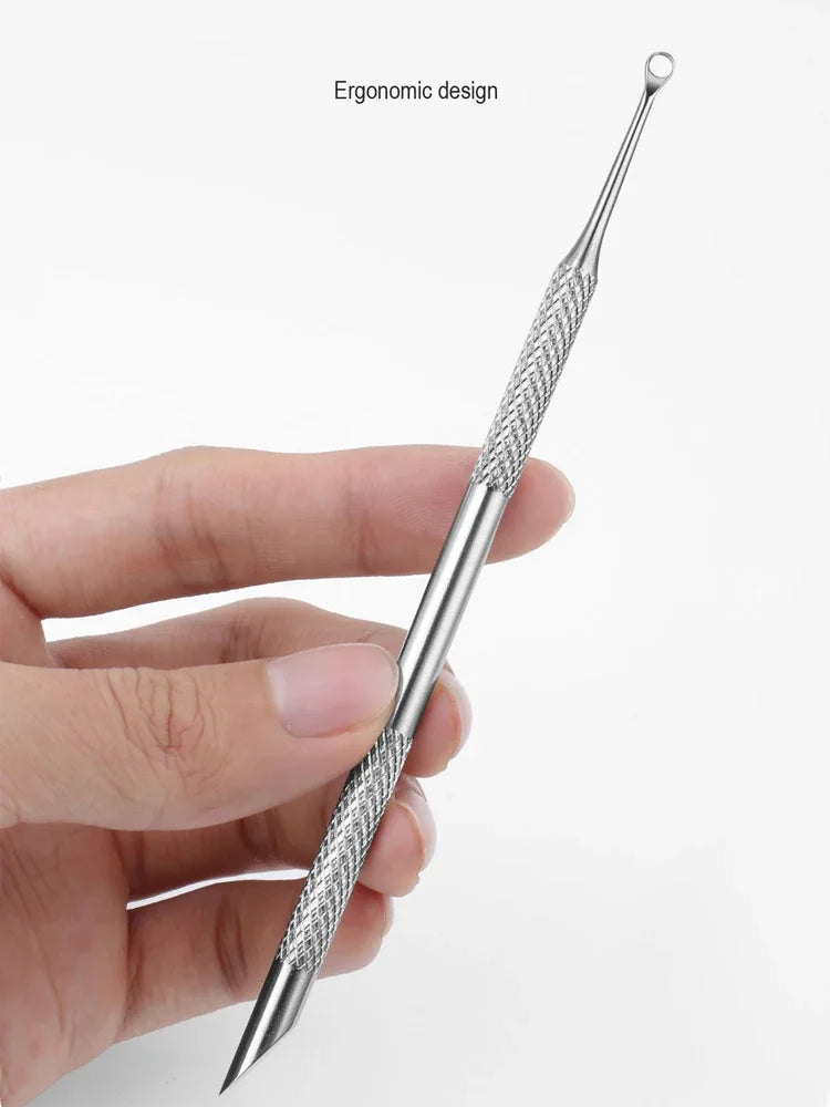 Nail Circle Beveled Head Stainless Steel Cuticle Pusher Nail Art Sanding Tablet Manicure Sticks Tool for Salon Nails 2030