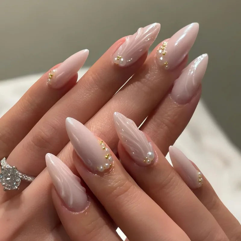 24Pcs Almond Press On Nails, Full Coverage False Nails (Random Style)