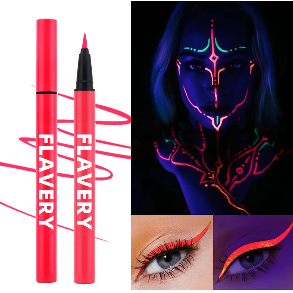 8-color fluorescent color UV eyeliner, waterproof and sweat-proof face paint pen,Halloween matte glowing neon liquid eyeliner