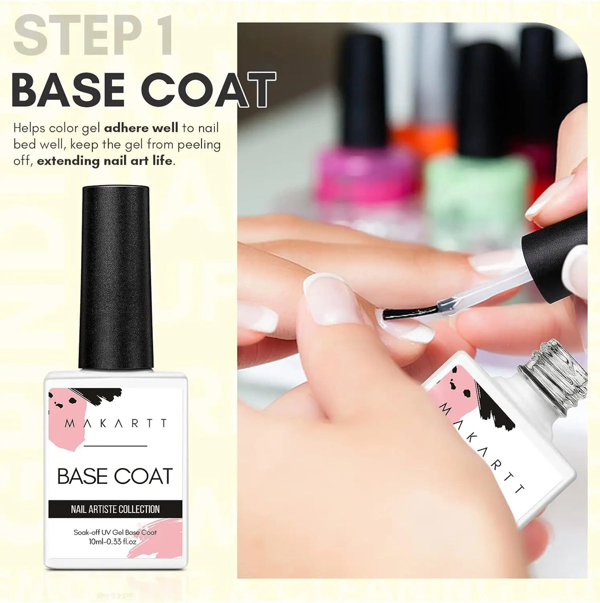 Gel Top Coat and Base Coat Set, No Wipe Shine Finish Soak Off Gel Base Top Coat Long Lasting LED Nail Lamp Gel Polish