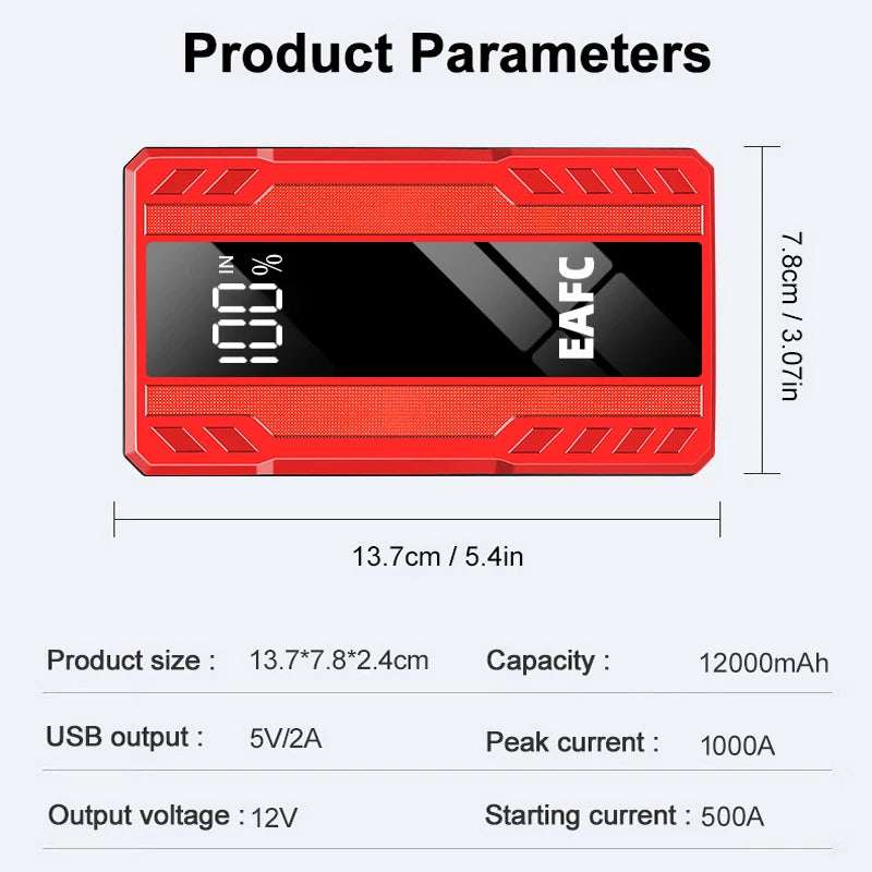 EAFC Power Bank 1000A/1200A/2000A Jump Starter Portable Charger Car Booster 12V Auto Starting Device Emergency Battery Starter