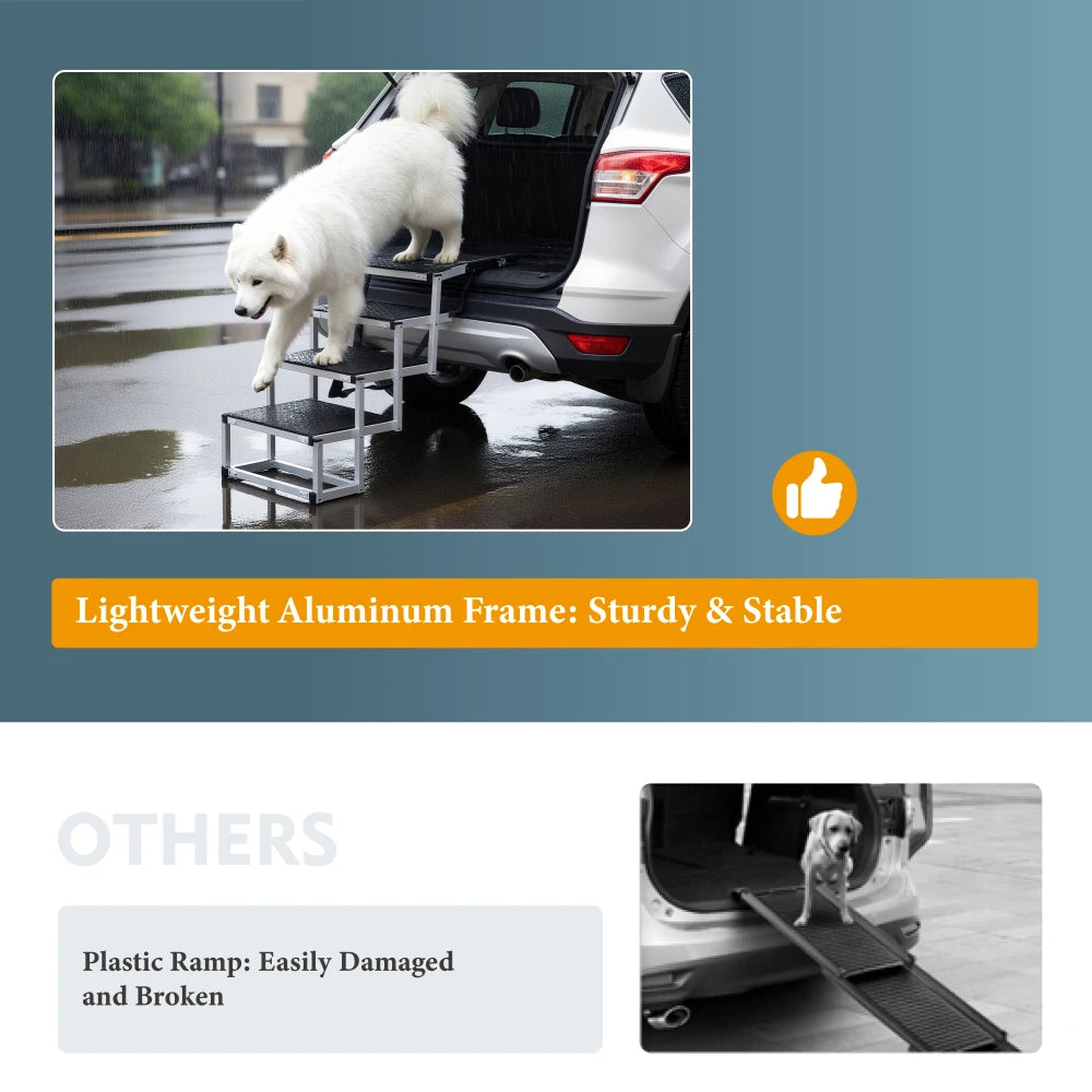 Lightweight Sturdy Foldable Dog Ramp Reinforced Non-Slip Pet Dog Stairs 250lbs Heavy Duty Load Capacity Portable Pet Access Ladder for Cars SUVs