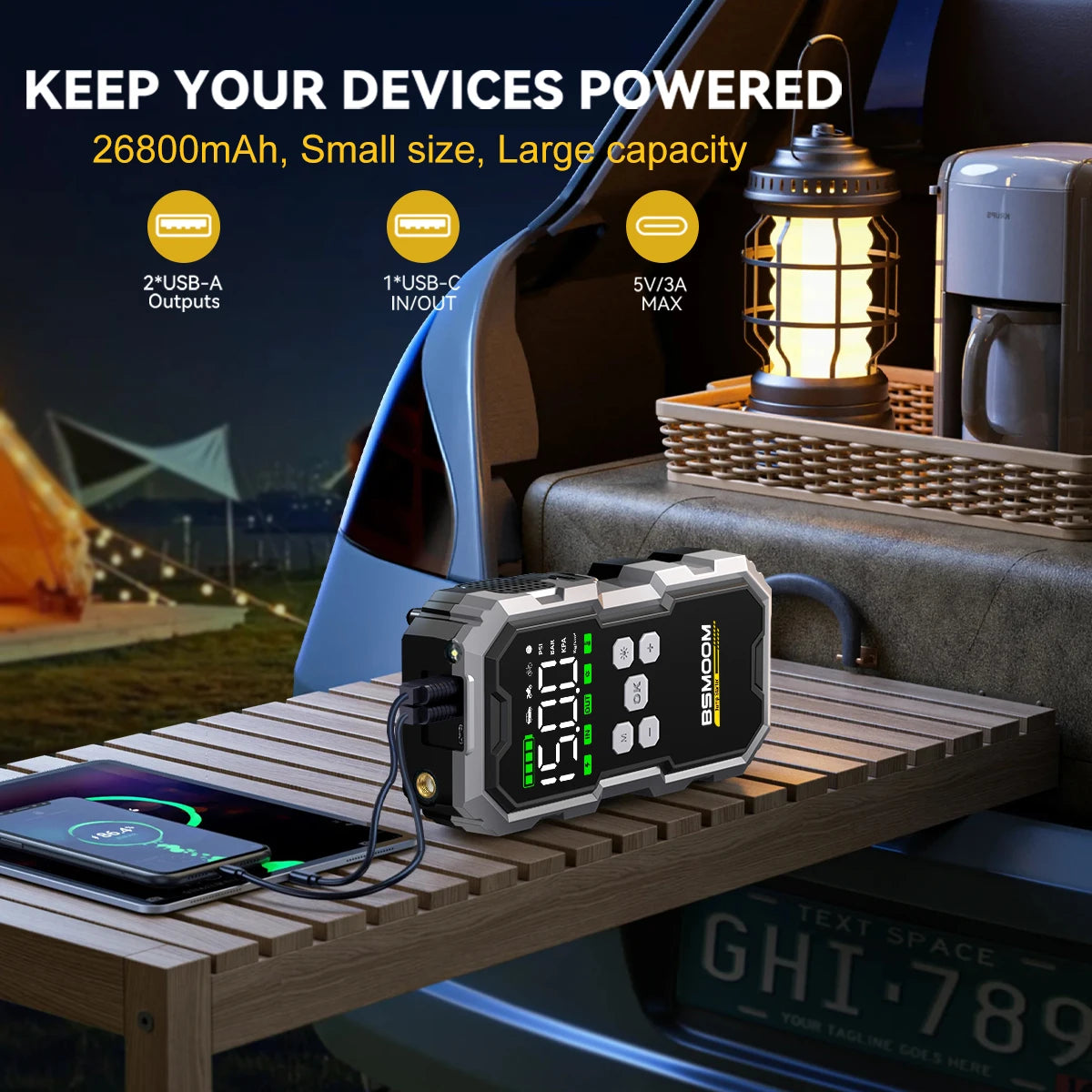 Portable Car Jump Starter with 150PSI Air Compressor, Power Bank and Emergency Battery Booster